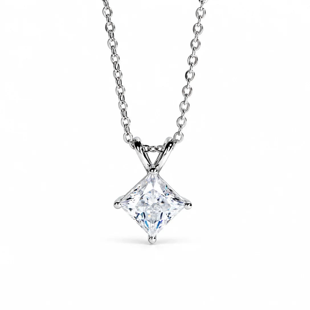 VVS1 D Color Princess Cut Moissanite Pendant Necklace