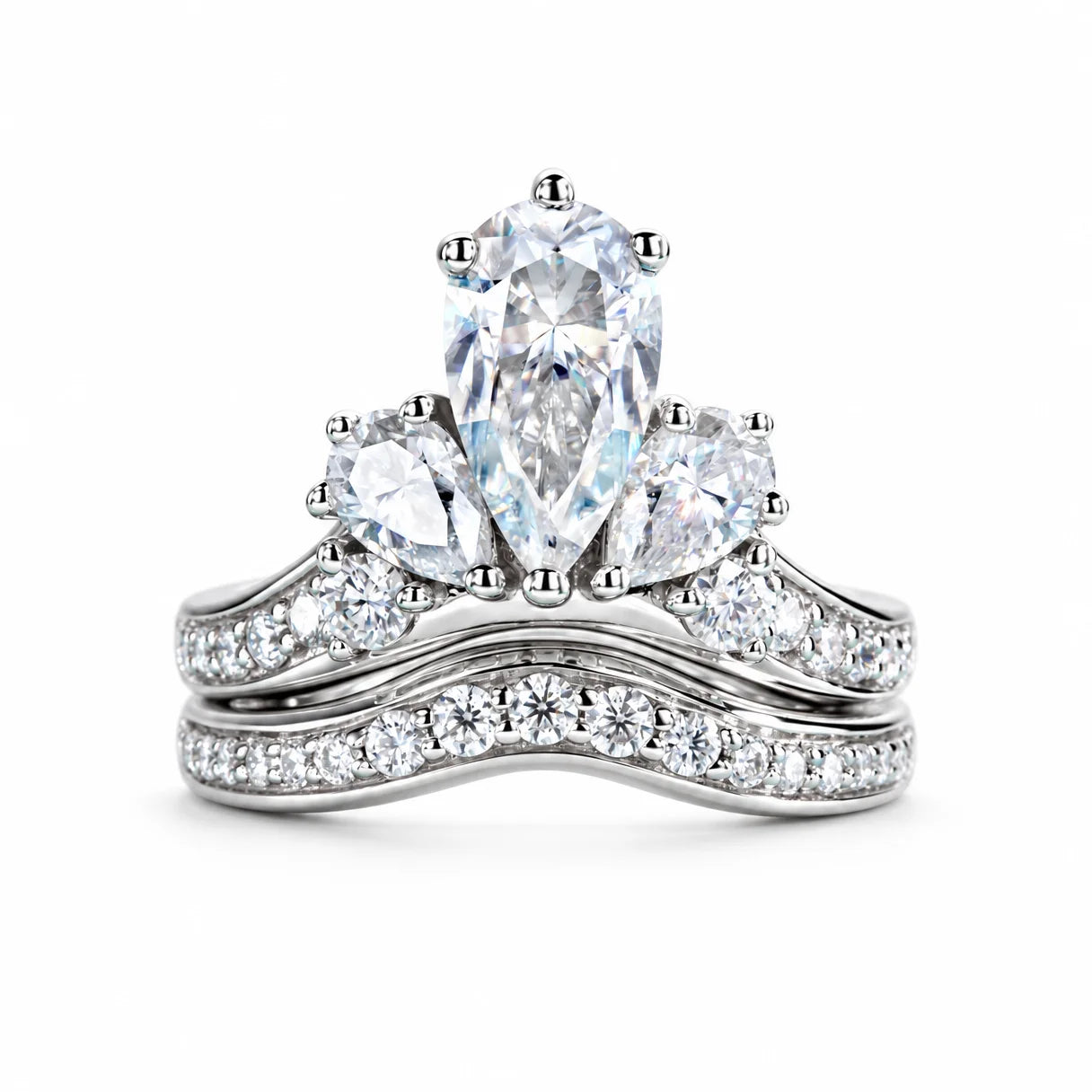 3.78 CTTW Pear Cut Moissanite Bridal Ring Set