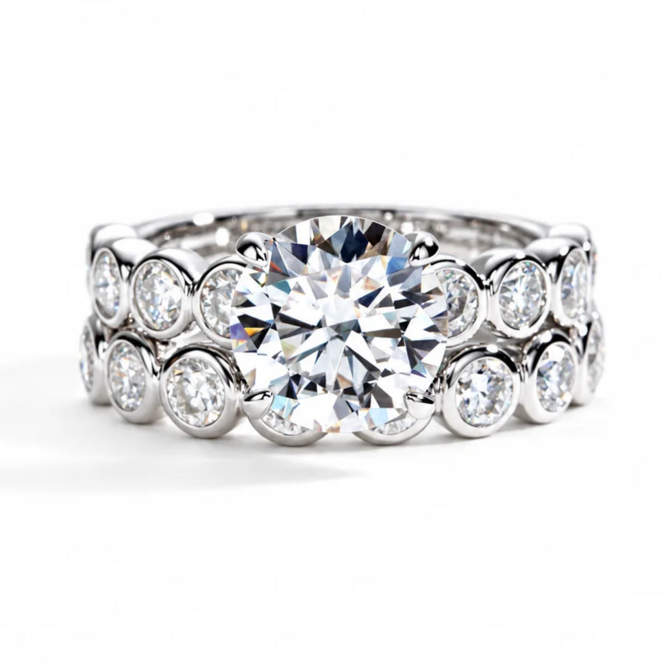 3 CT Round Cut Moissanite Engagement Ring Set