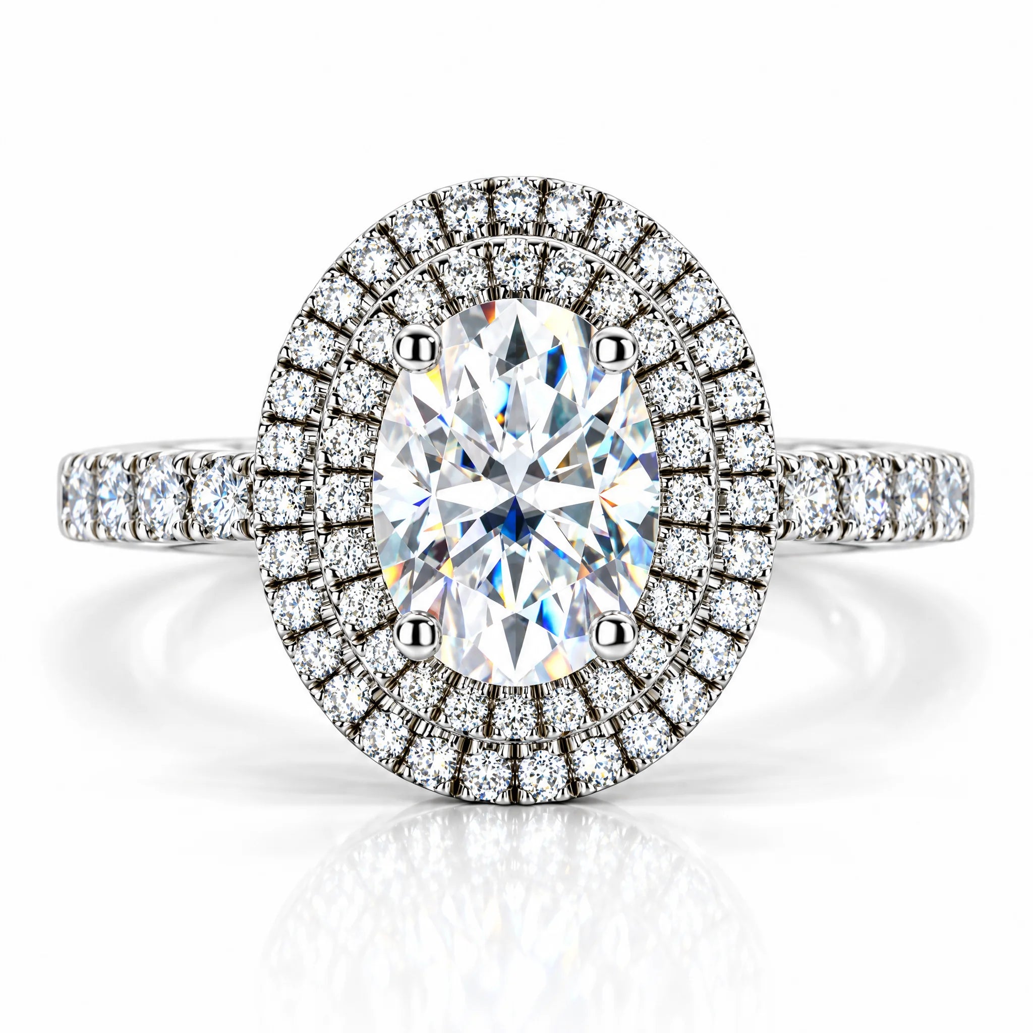 3 CT Oval Cut Double Halo Moissanite Engagement Ring