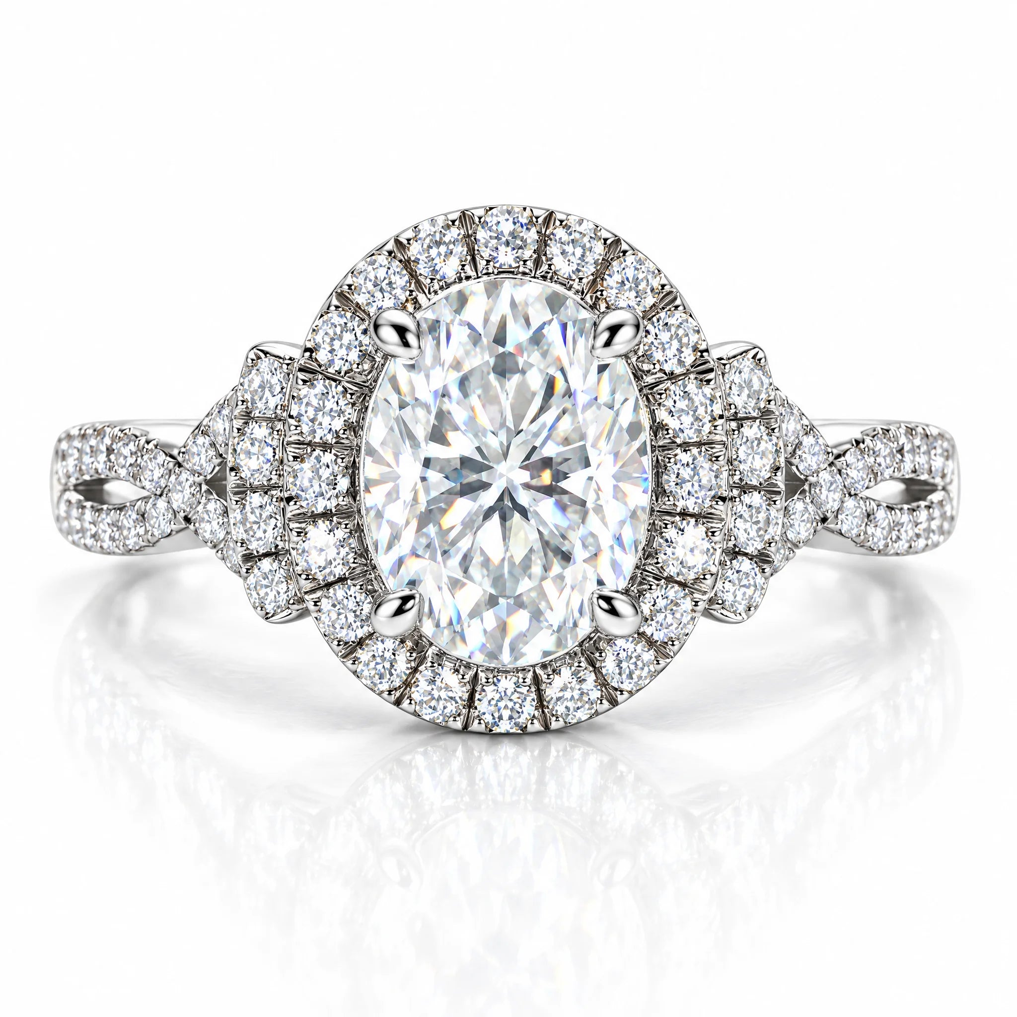 2 CT Oval Cut Moissanite Halo Engagement Ring