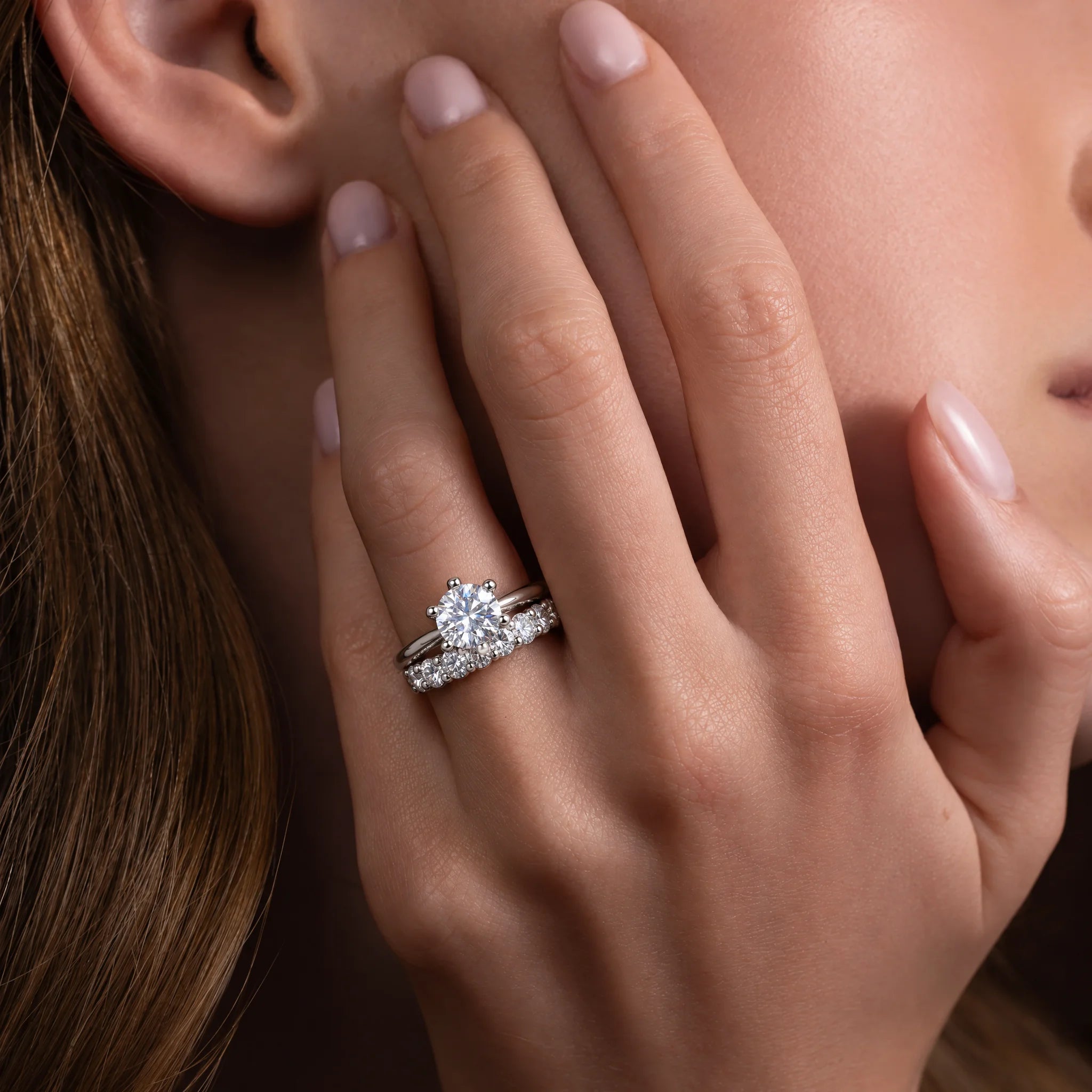 2 CT Round Cut Moissanite Ring Set