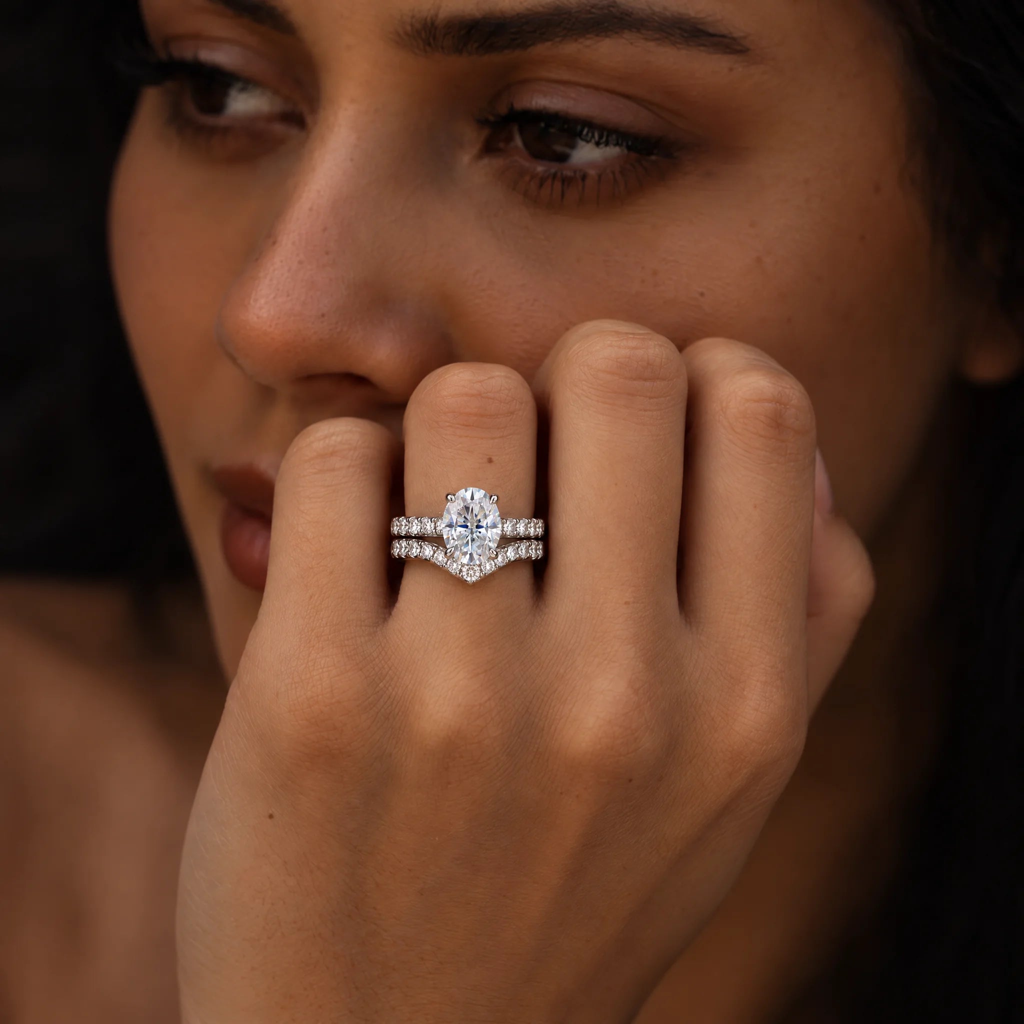 3.64 CTTW Oval Cut Moissanite Bridal Ring Set