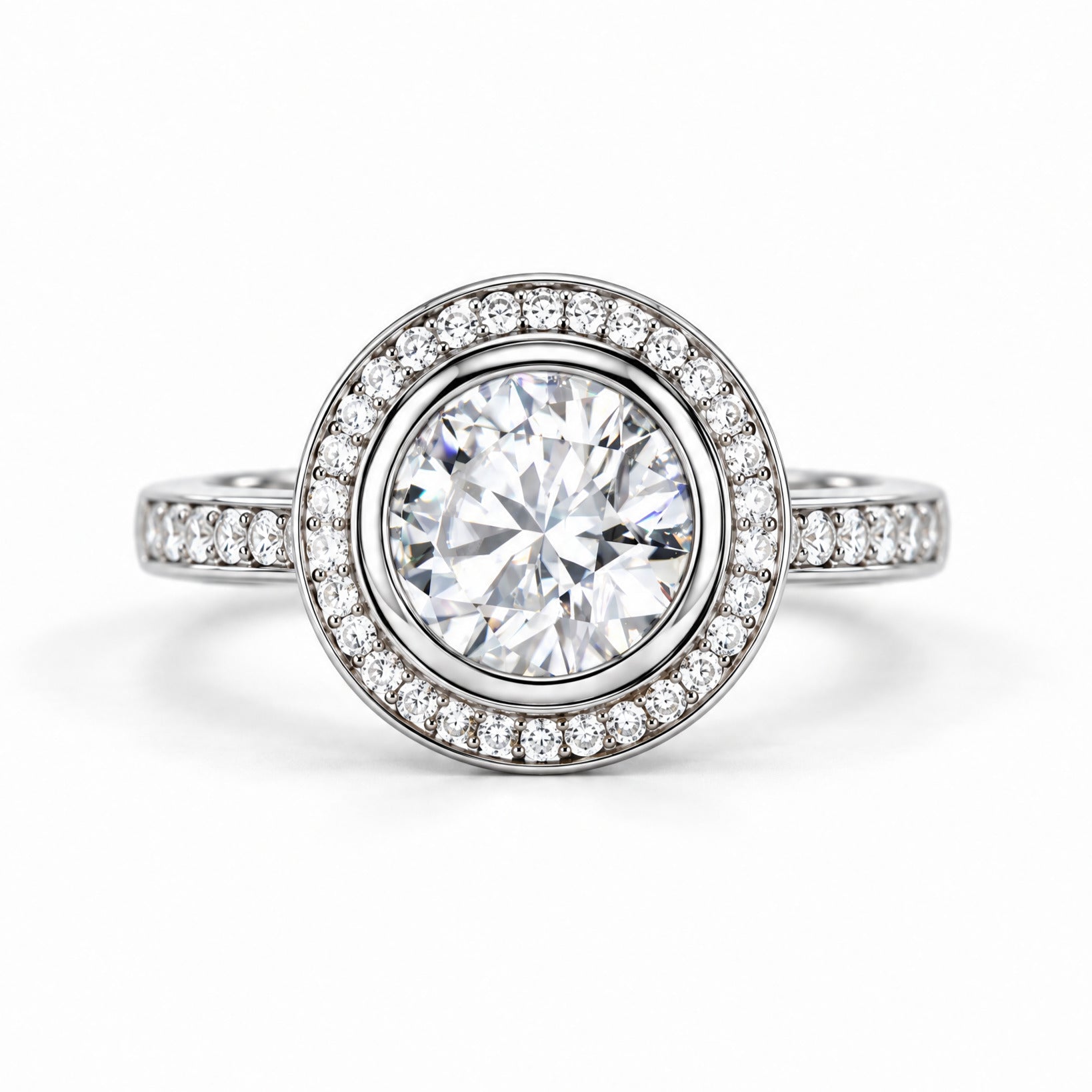 3 CT Round Cut Moissanite Round Halo Engagement Ring