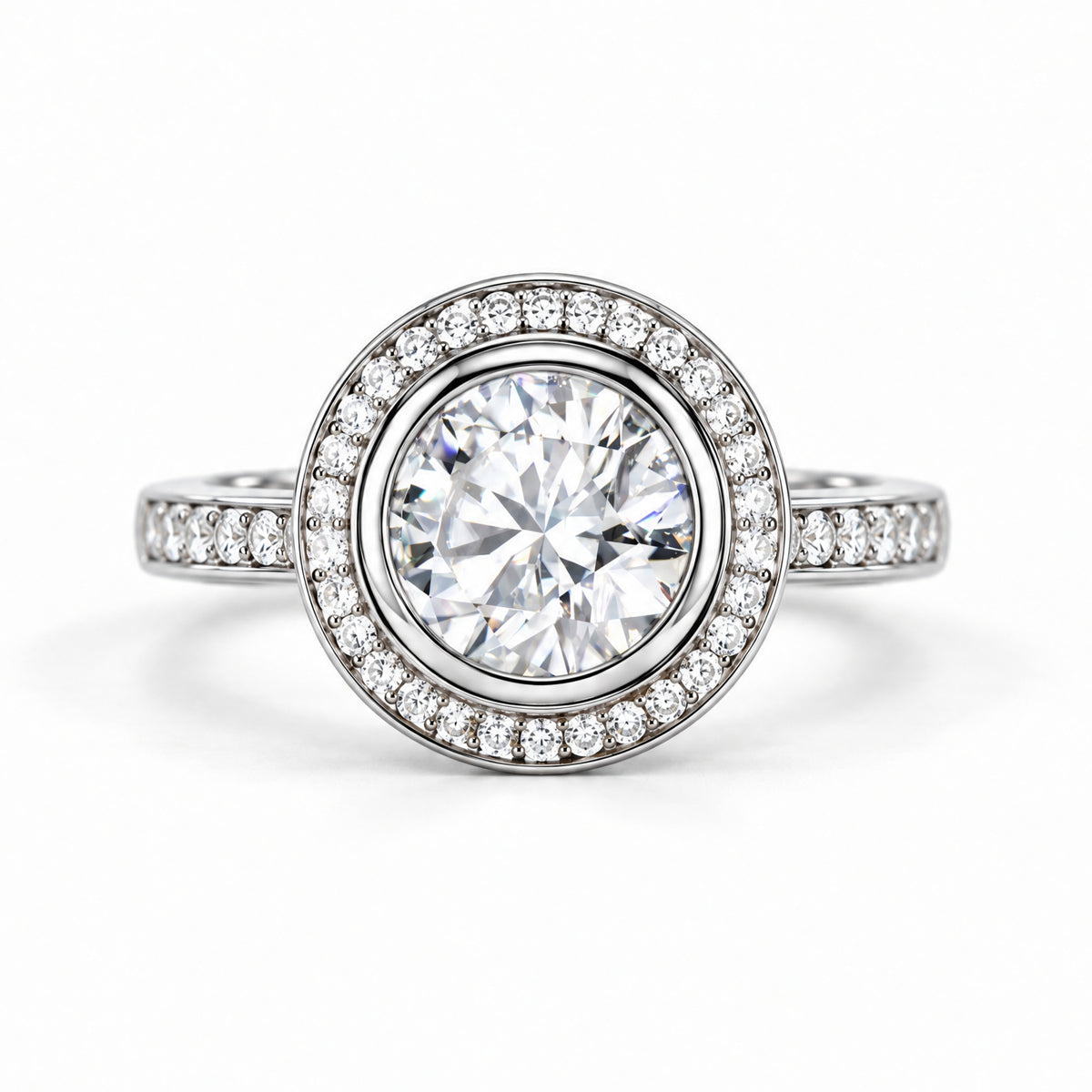 3 CT Round Cut Moissanite Round Halo Engagement Ring