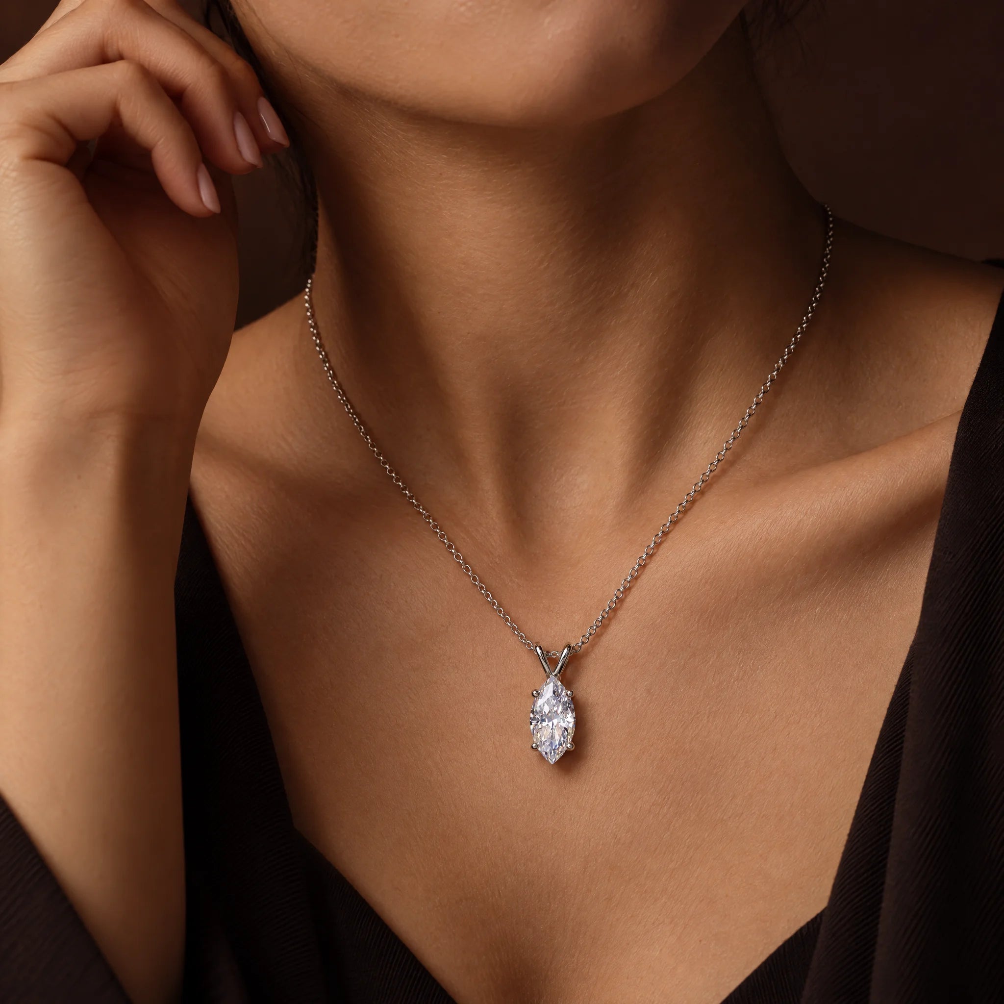 VVS1 D Color Marquise Cut Moissanite Pendant Necklace