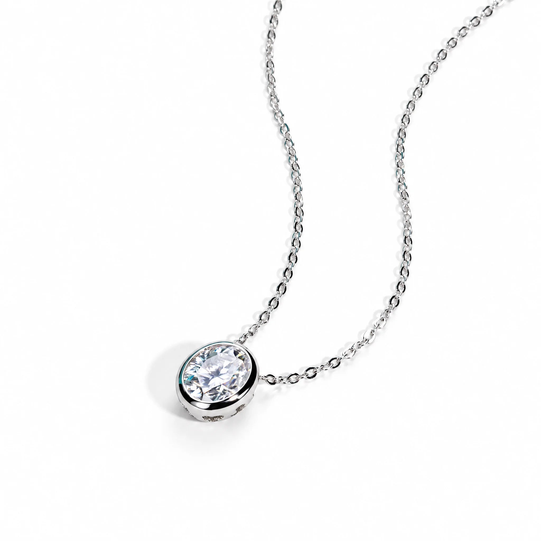 VVS1 D Color Oval Cut Moissanite Bezel Necklace