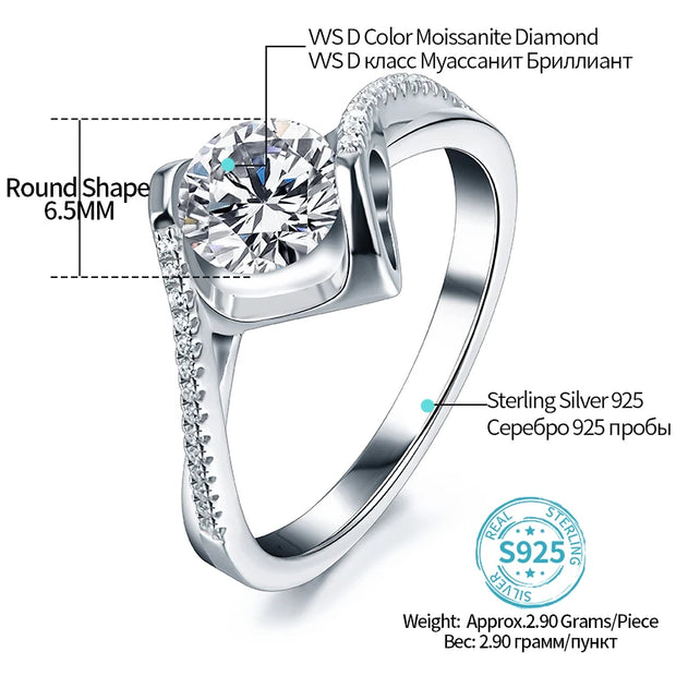 VVS 1 Round Cut 1 CT Moissanite Promise Ring.