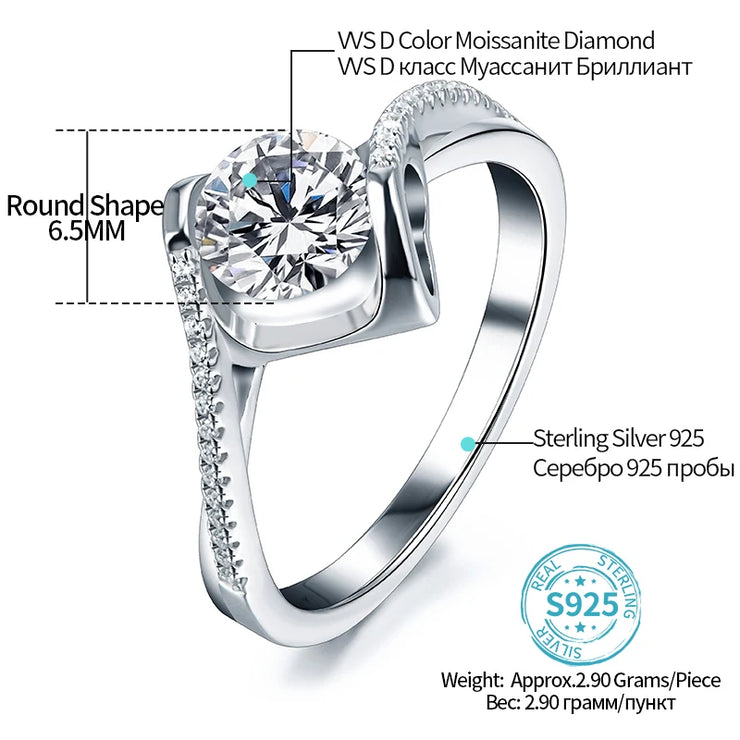 VVS 1 Round Cut 1 CT Moissanite Promise Ring.