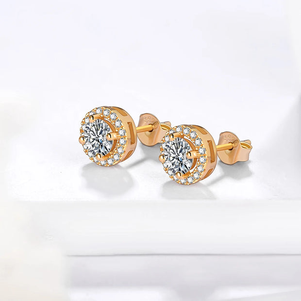 1 Carat Moissanite VVS1 D Color Stud Earrings | 18K Gold Plated.