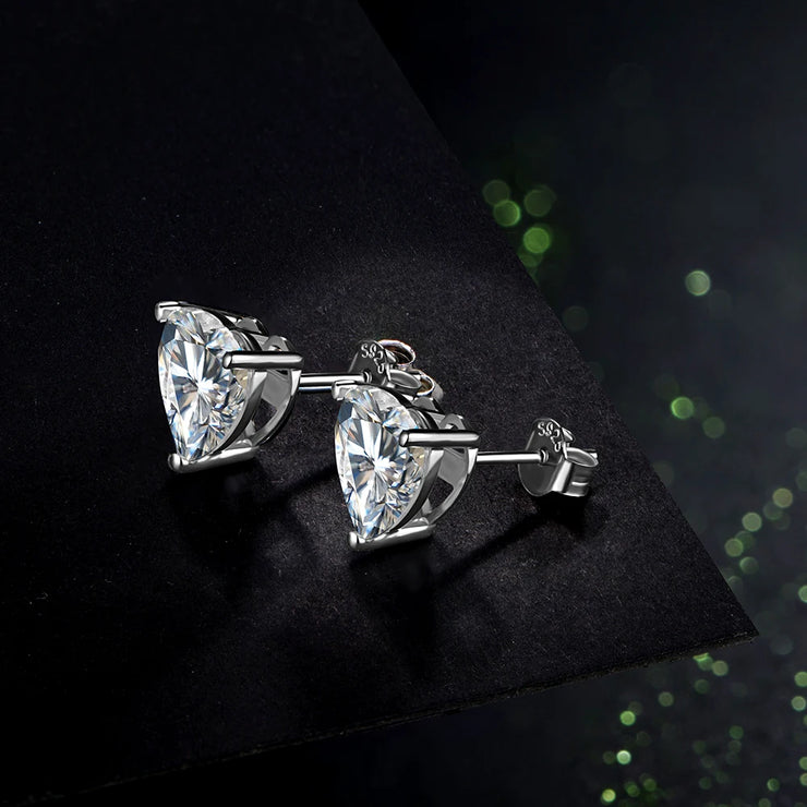 Heart Moissanite Diamond Earrings 925 Sterling Silver.