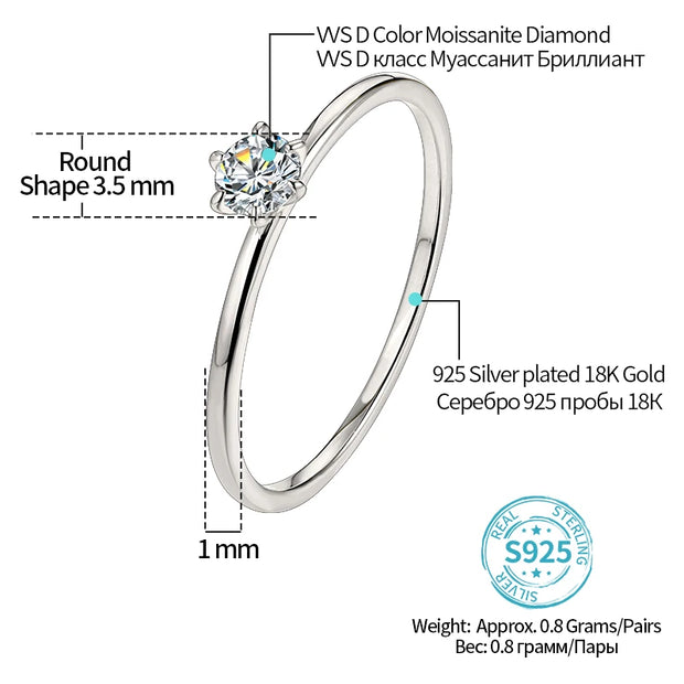 0.2CT 18K White Gold Plated Moissanite Promise Ring.