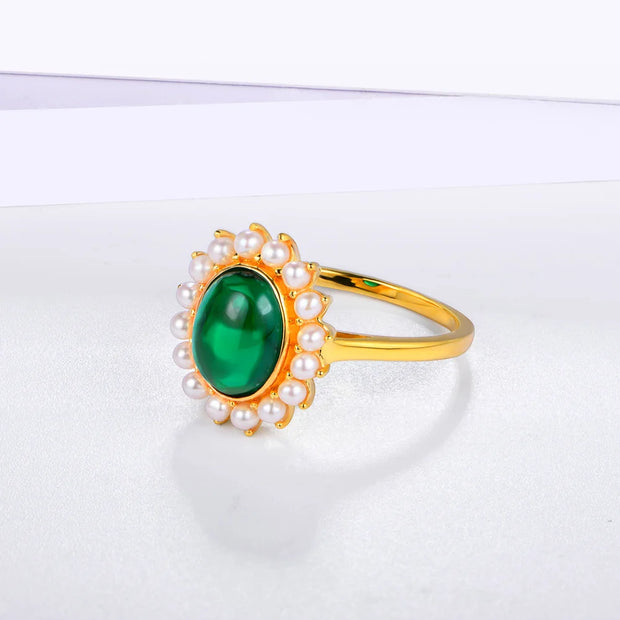 Emerald Pear 18K Yellow Gold Plated Ring.