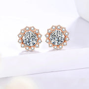 VVS1 D Color Round Cut Stud Earrings | S925 18K Rose Gold Plated.