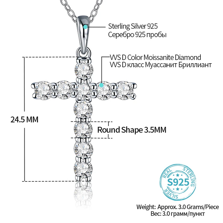 VVS1 3.5MM Round Cut Cross Pendant Necklace | S925.