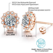 VVS1 D Color Round Cut Stud Earrings | S925 18K Rose Gold Plated.