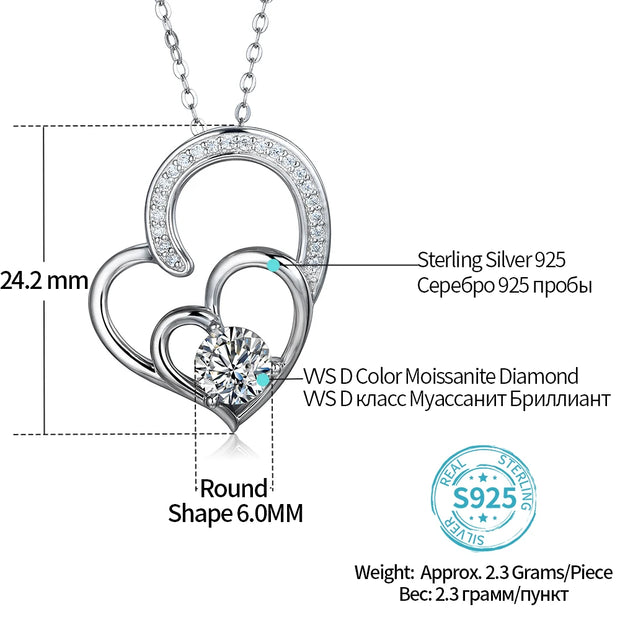 6MM Heart Shaped Moissanite Pendant Necklace | Round Cut.