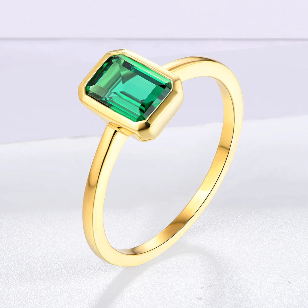 18K Gold Plated Emerald Ring | S925.