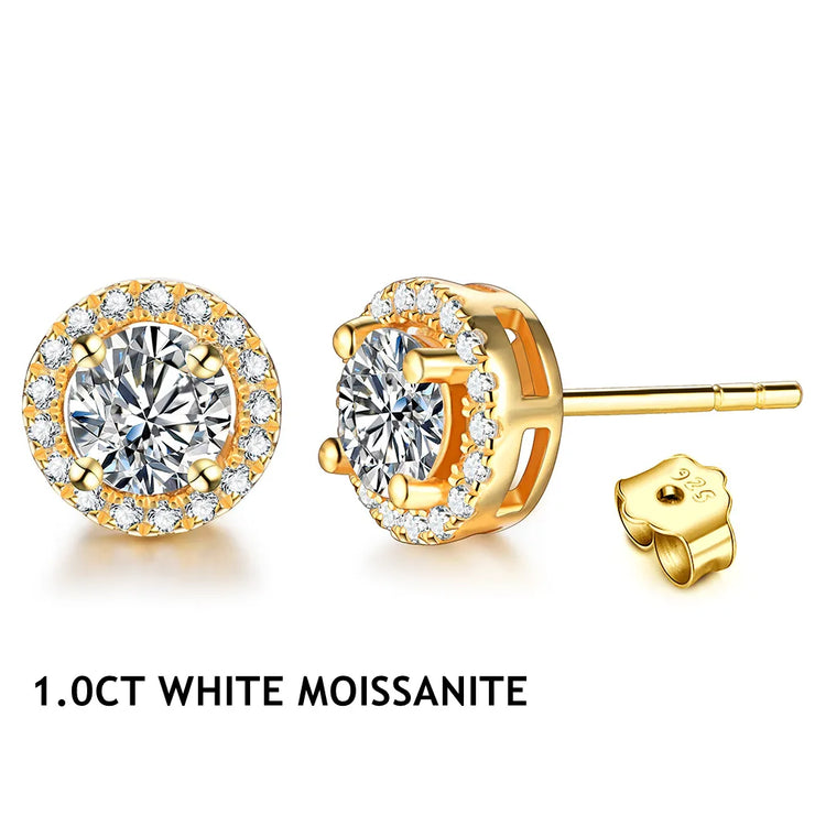 1 Carat Moissanite VVS1 D Color Stud Earrings | 18K Gold Plated.