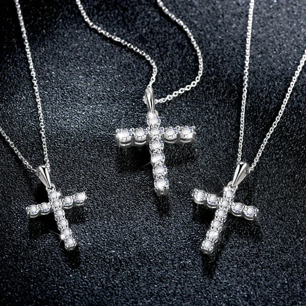 VVS1 3.5MM Round Cut Cross Pendant Necklace | S925.