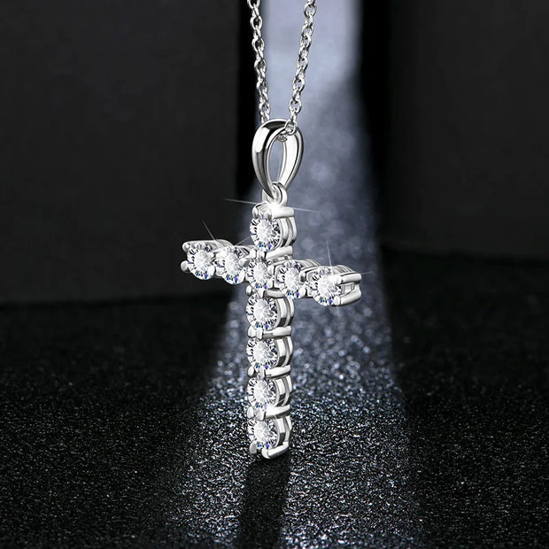 VVS1 3.5MM Round Cut Cross Pendant Necklace | S925.