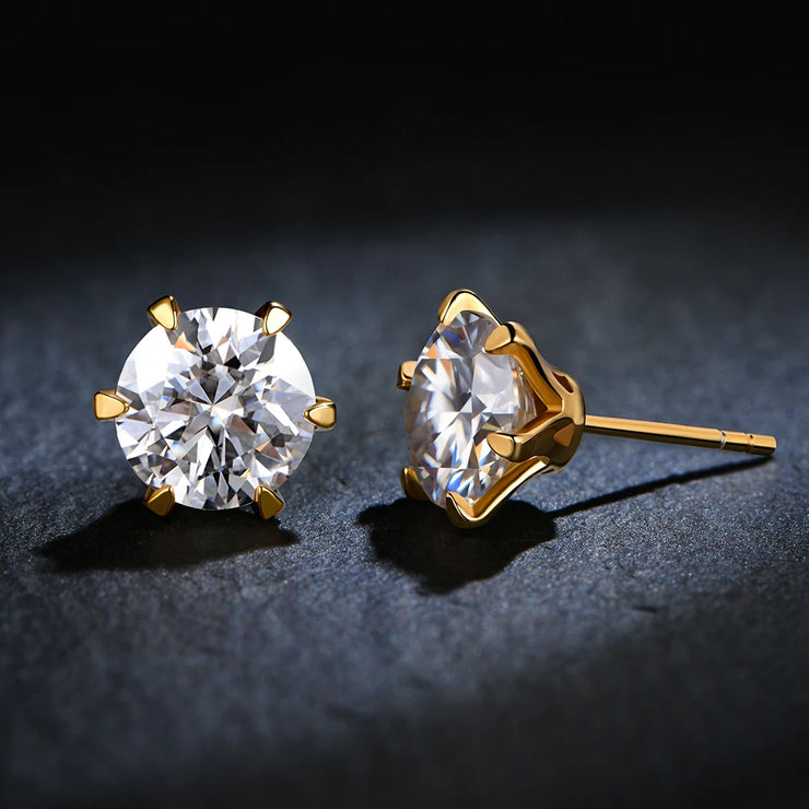 VVS1 D Color 0.5-1 Carat Moissanite Stud Earrings | 18K Gold Plated.