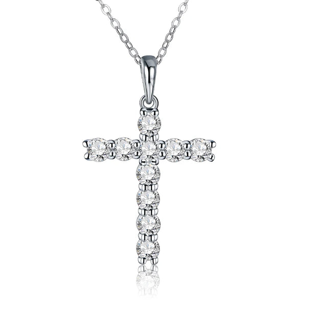 VVS1 3.5MM Round Cut Cross Pendant Necklace | S925.