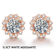 VVS1 D Color Round Cut Stud Earrings | S925 18K Rose Gold Plated.