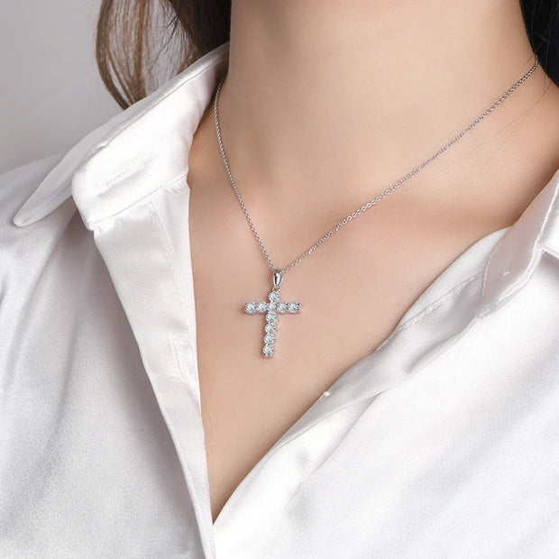 VVS1 3.5MM Round Cut Cross Pendant Necklace | S925.