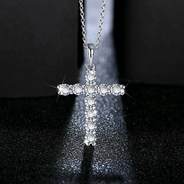 VVS1 3.5MM Round Cut Cross Pendant Necklace | S925.