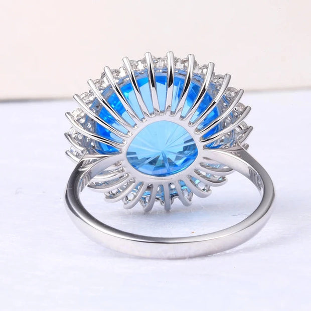 Natural Blue Topaz Real 18 White Gold Ring 12 Carats