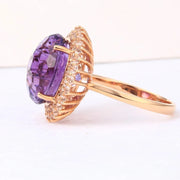 Natural Amethyst Real 18K Rose Gold Women Wedding Ring