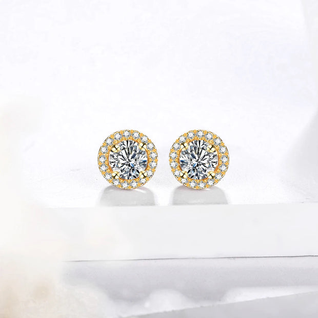 1 Carat Moissanite VVS1 D Color Stud Earrings | 18K Gold Plated.