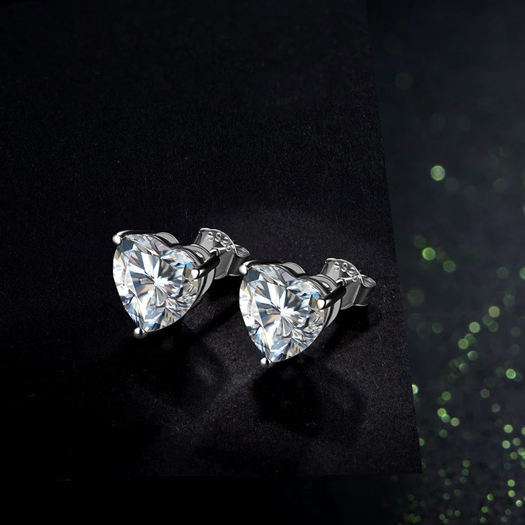 Heart Moissanite Diamond Earrings 925 Sterling Silver.