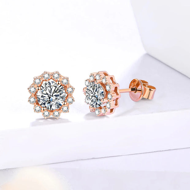 VVS1 D Color Round Cut Stud Earrings | S925 18K Rose Gold Plated.