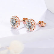 VVS1 D Color Round Cut Stud Earrings | S925 18K Rose Gold Plated.