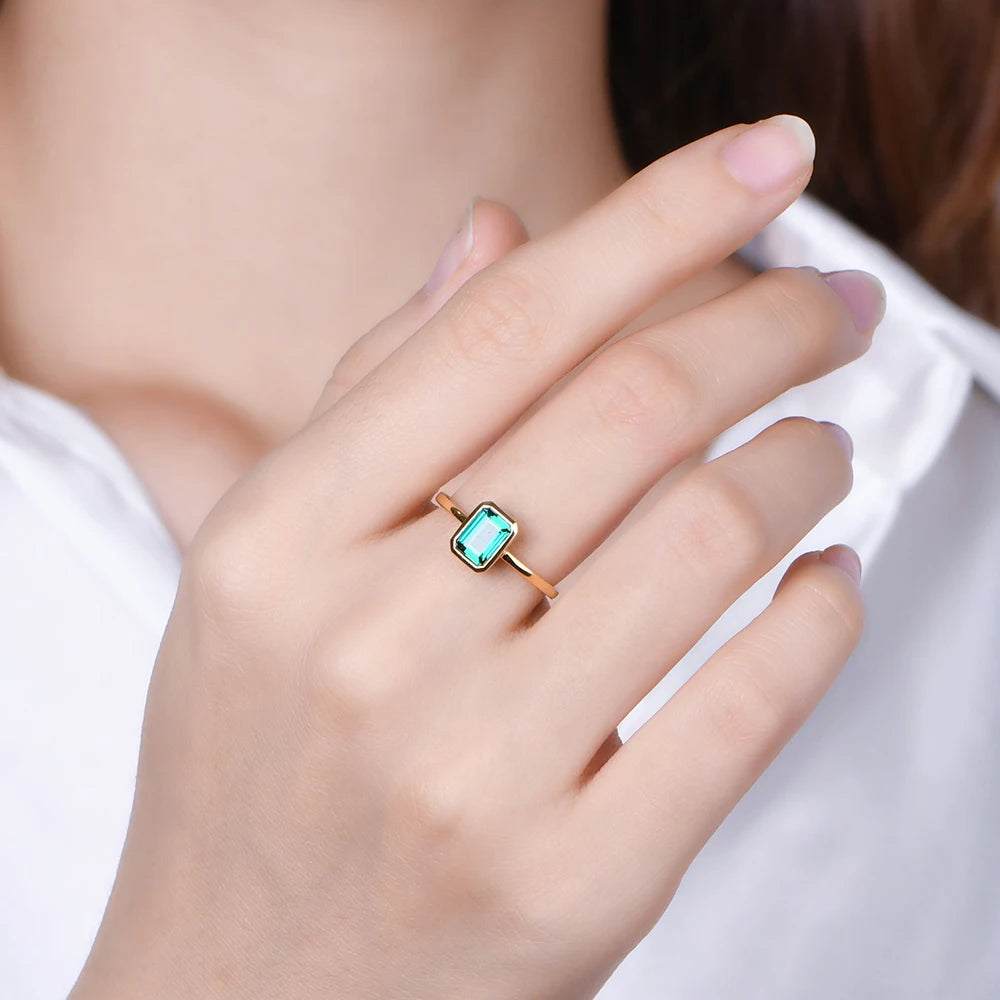 18K Gold Plated Emerald Ring | S925.