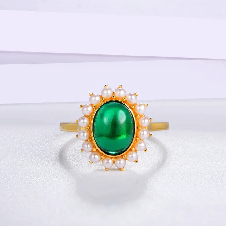 Emerald Pear 18K Yellow Gold Plated Ring.