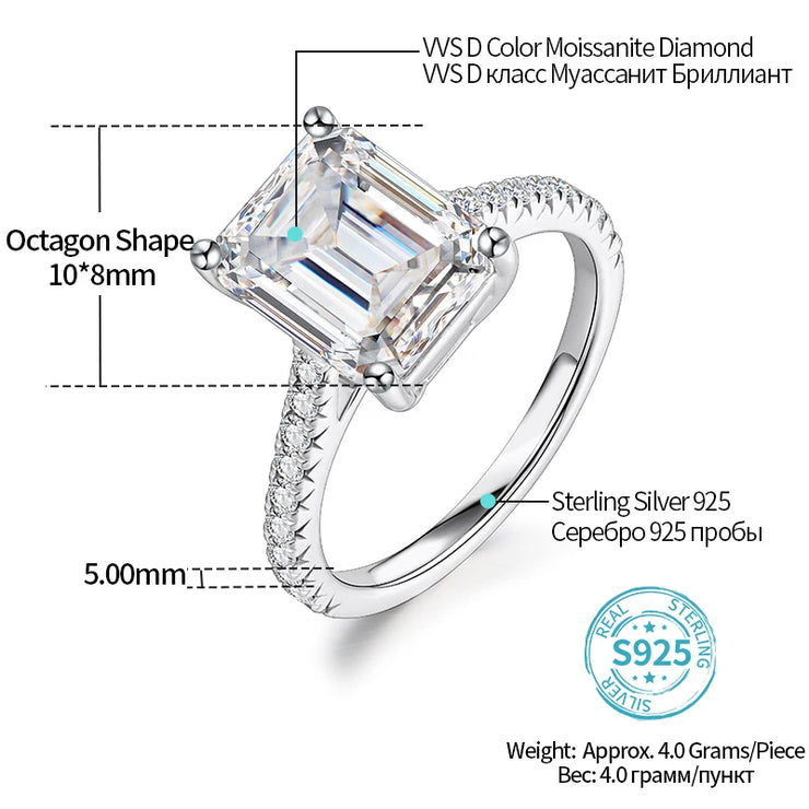 3.0CT VVS1 D Color Emerald Cut Moissanite Engagement Ring.