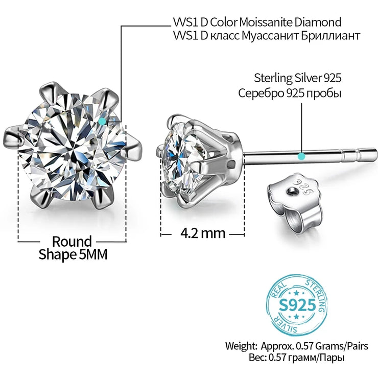 0.5 Carat Moissanite Gemstone Stud Earrings.