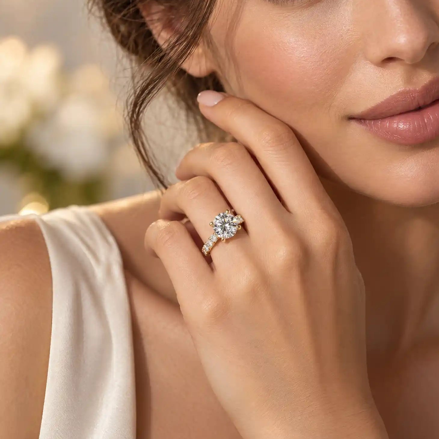 3 CT Round Cut Moissanite Multi-Stone Engagement Ring