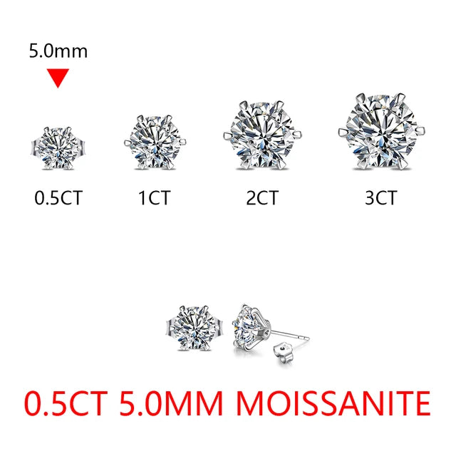 1.0-3.0 Carat Brilliant Cut Moissanite Stud Earrings | S925