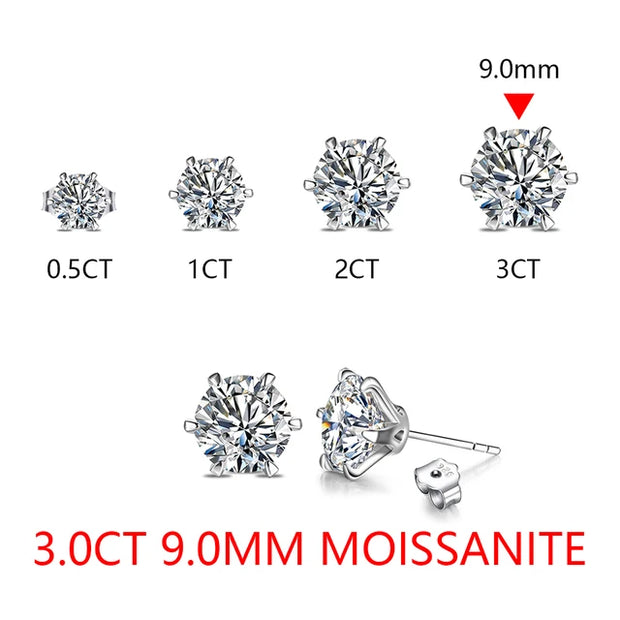 1.0-3.0 Carat Brilliant Cut Moissanite Stud Earrings | S925