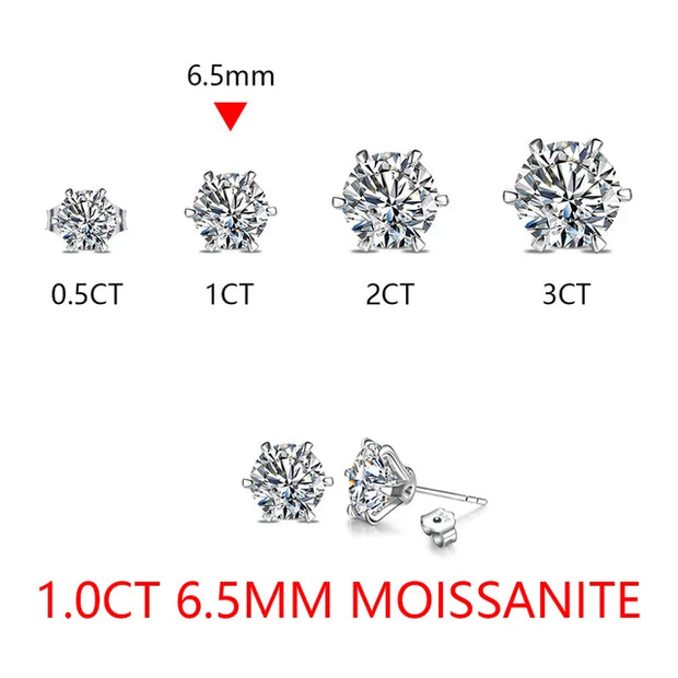 1.0-3.0 Carat Brilliant Cut Moissanite Stud Earrings | S925