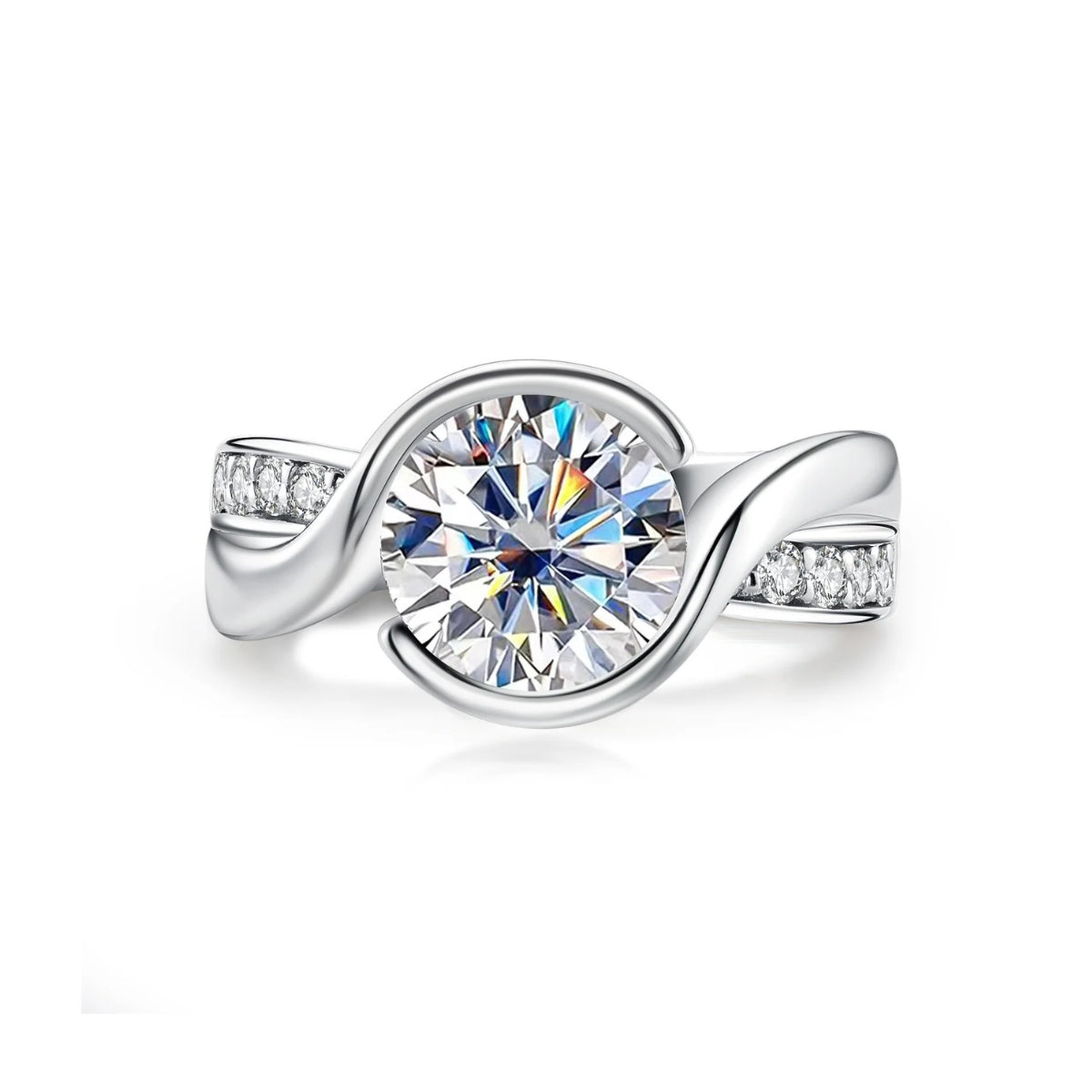 3 CT Round Cut Moissanite Ceramic Band Engagement Ring