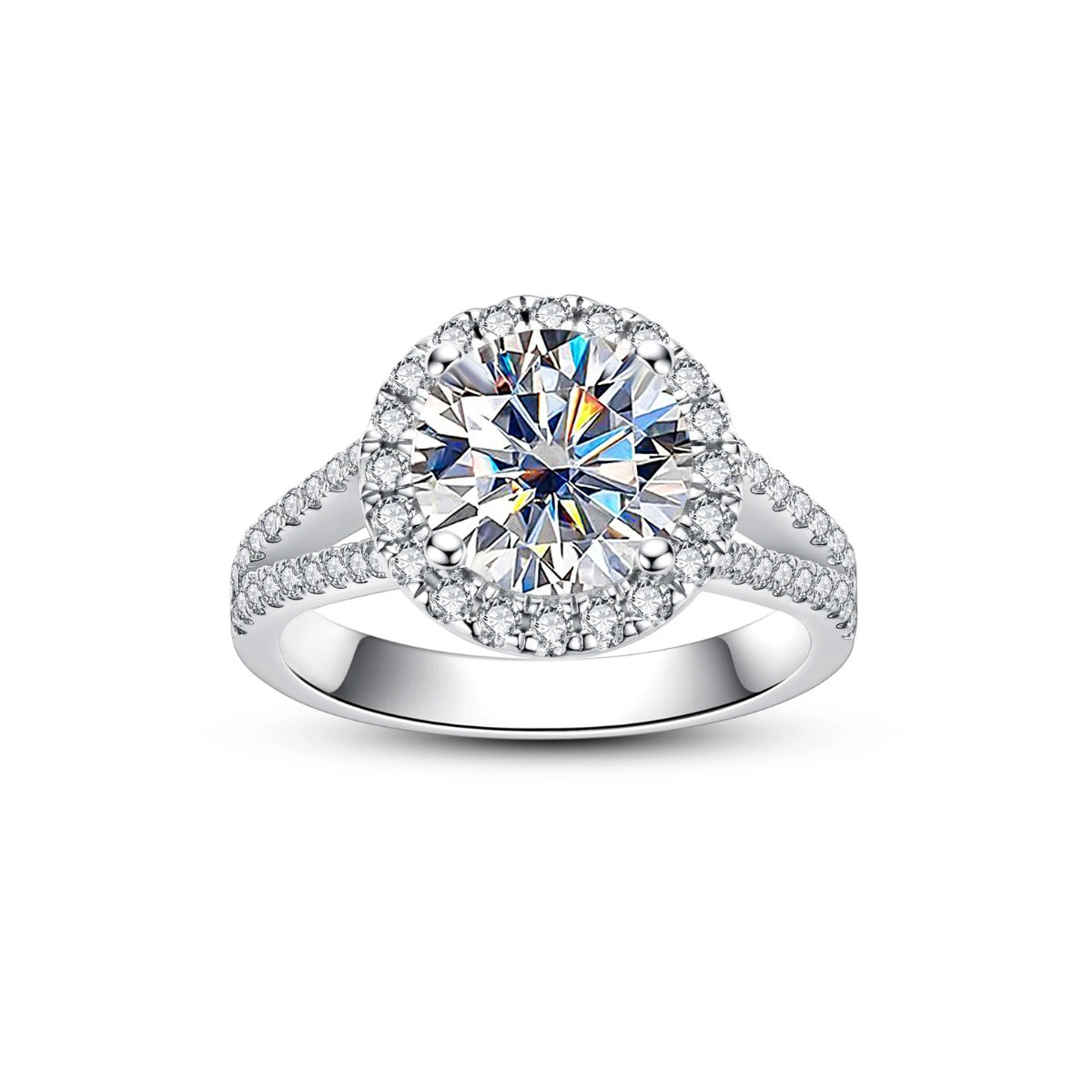 3 CT Round Cut Moissanite Halo Engagement Ring