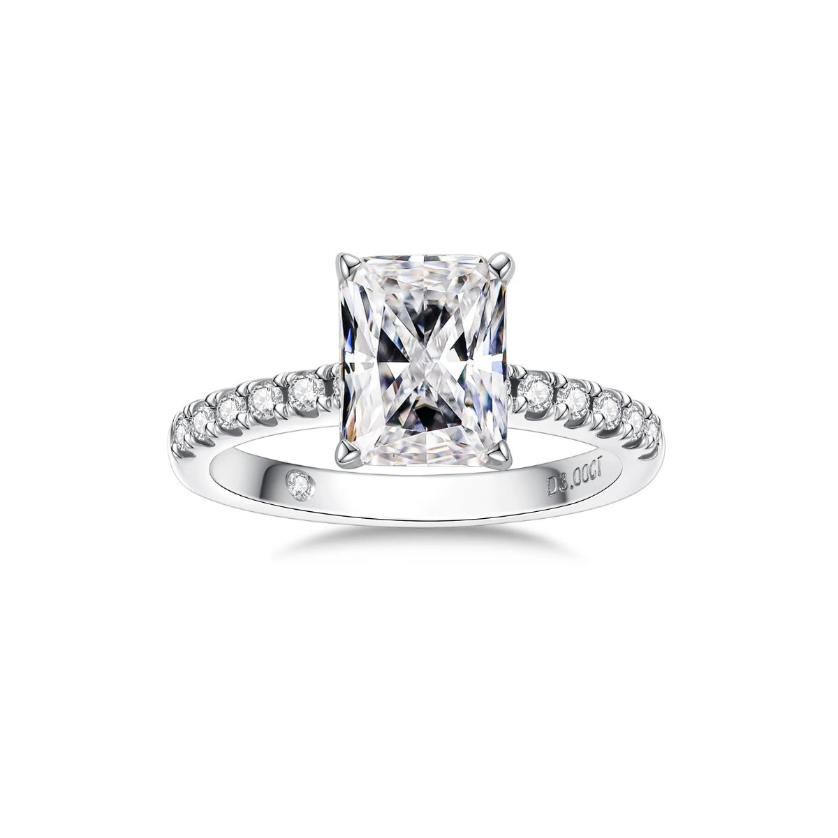 3CT D Color Radiant Cut Moissanite Engagement Ring