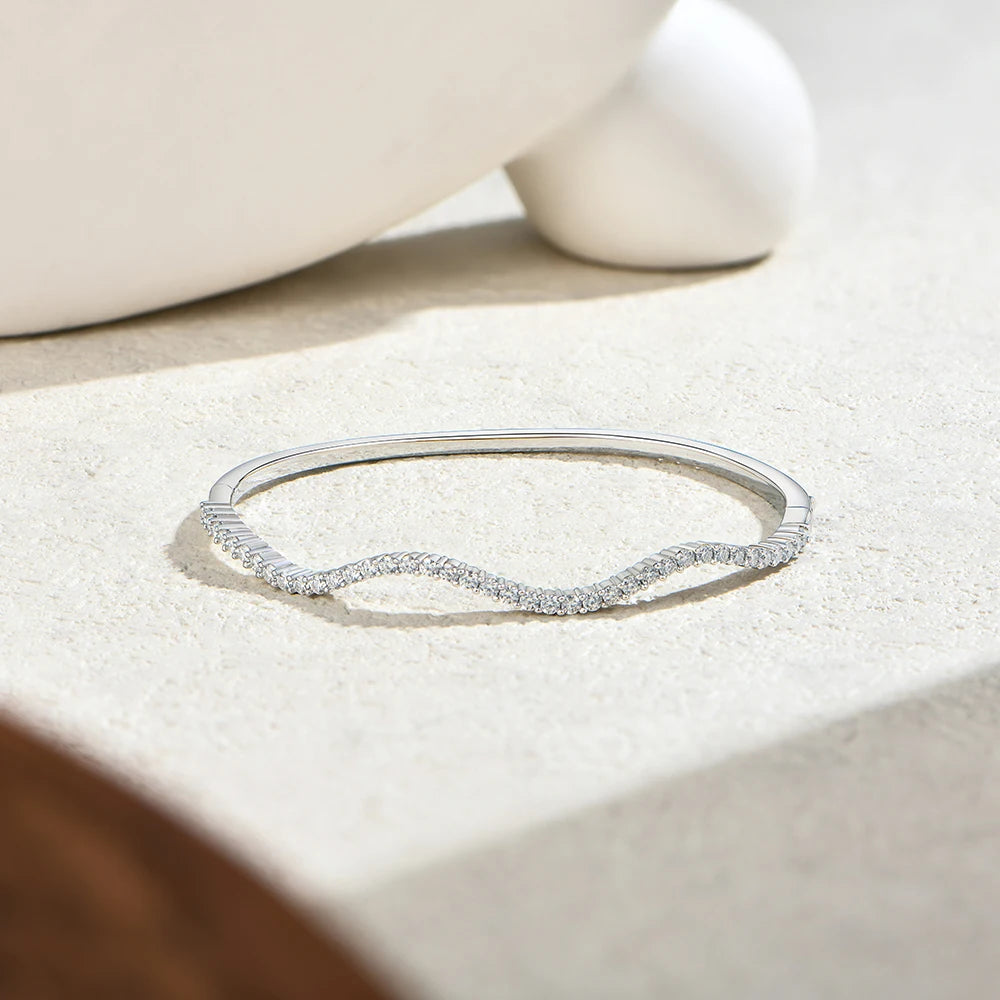 Moissanite Wave Shape Bangle Bracelet