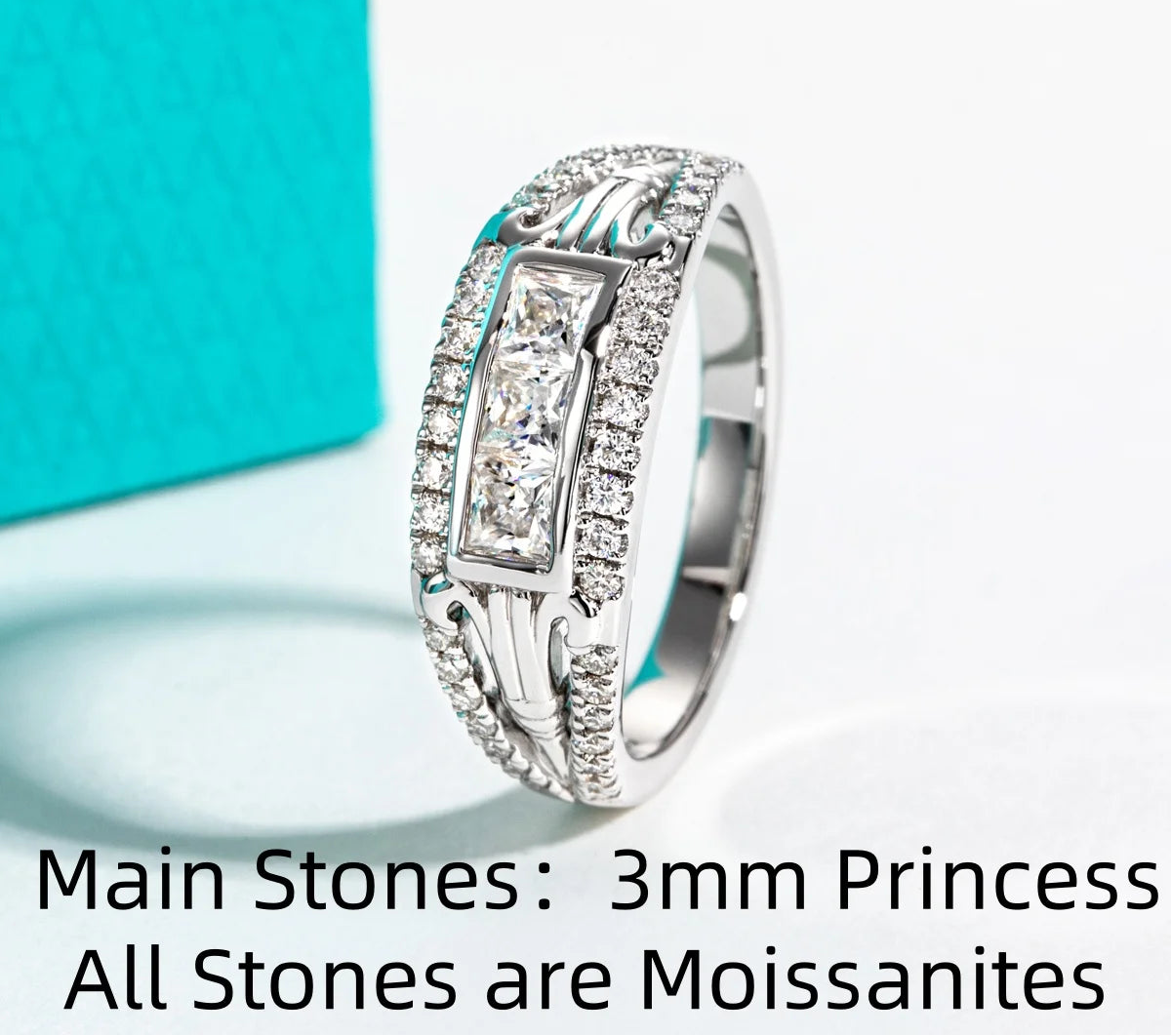 3 MM Princess Cut  Moissanite Roman Ring