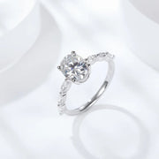 2CT VVS1 D Color Oval Cut Moissanite Engagement Ring | 18K White Gold Plated.